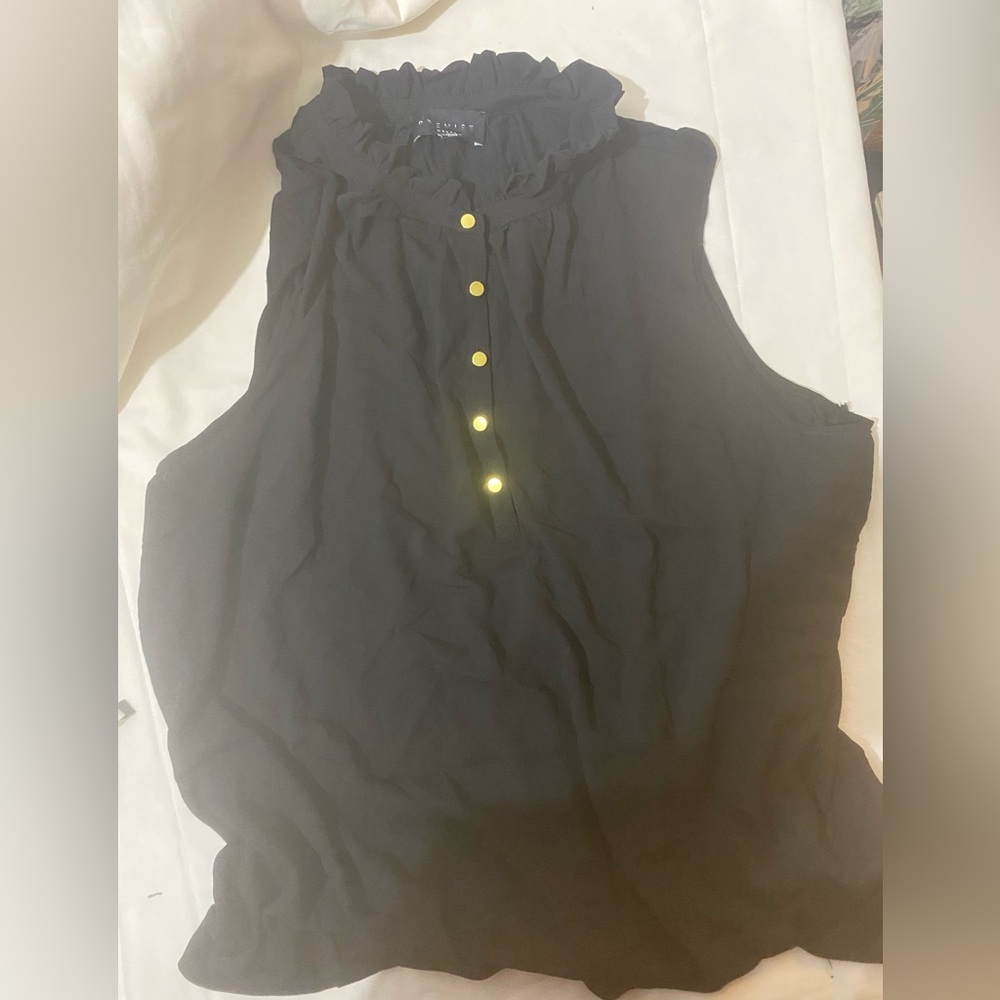 Premise Black Sleeveless Ruffled Collar Blouse SIZE XL - BRAND NEW - NEVER WORN